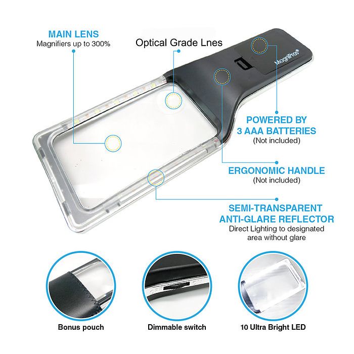 Premium LED Magnifying Glass for Reading by MagniPros