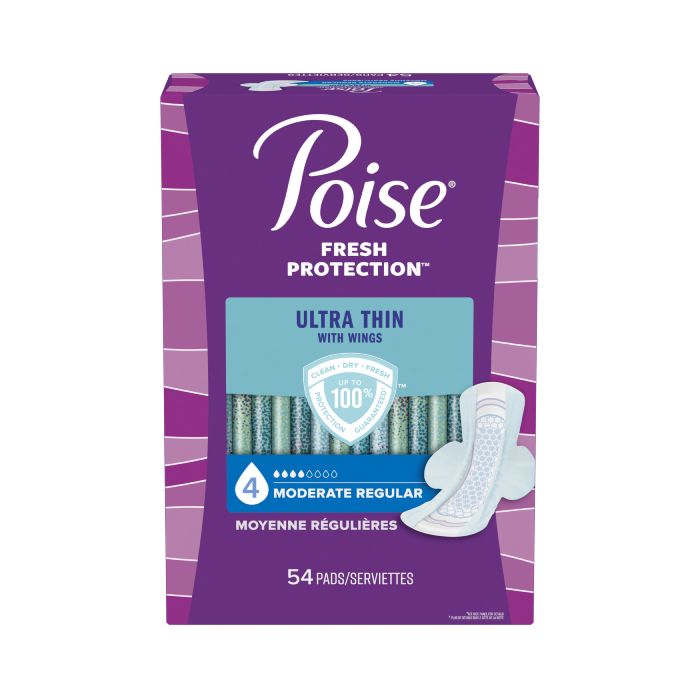 Poise Ultra Thin Pad w/Wings, Moderate 