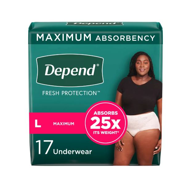 Case Special: Depend for Women Maximum, Large - 68/case (4 bags of 17)