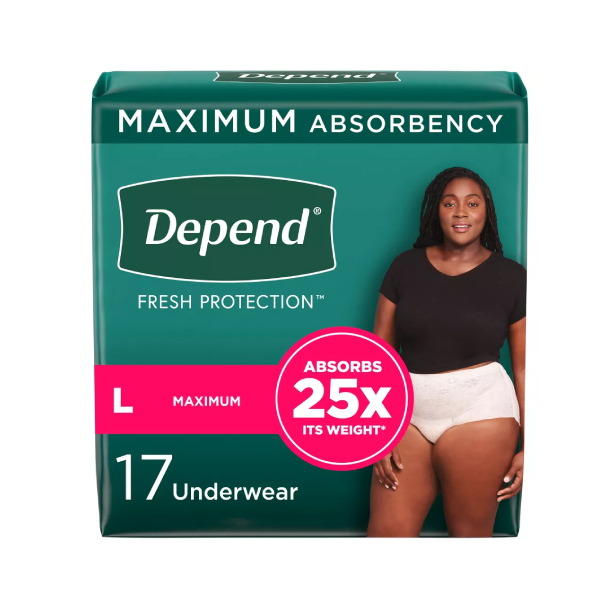 Depend Maximum Underwear for Women, Large - 17/bag photo