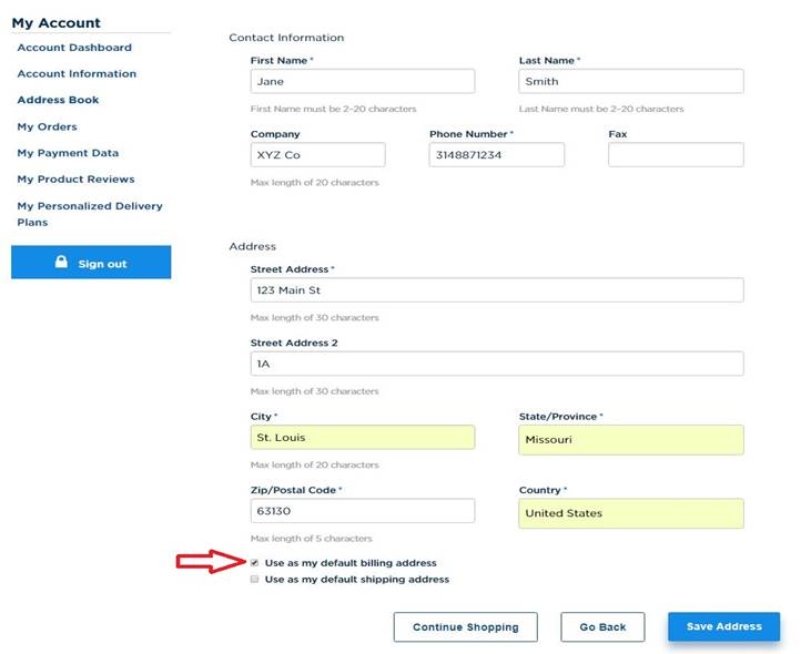 My Account Default Address