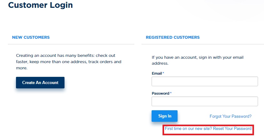 customer login and resetting password